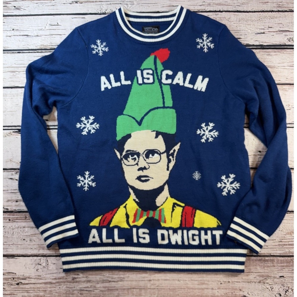 Tipsy Elves The Office Sweater Mens M‎ Blue Ugly Christmas Dwight Schrute Elf